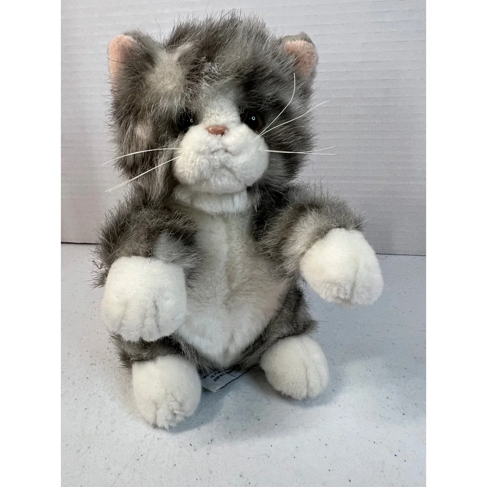 Russ Berrie Curious Critters Grey White Tabby Cat Plush Stuffed Animal 33182 8in